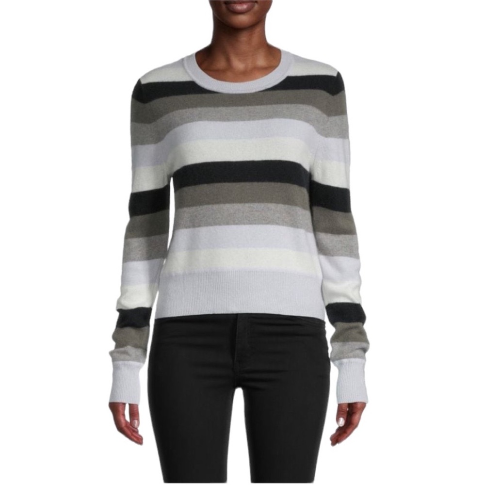Naadam Cashmere Striped Crewneck Sweater in Gray Combo (L)